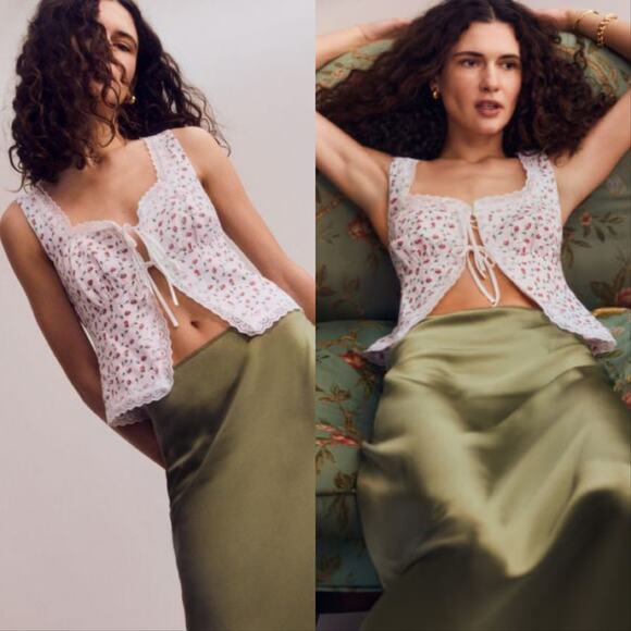 Reformation Rosalie Linen Tie Front Top - Picture 1 of 5